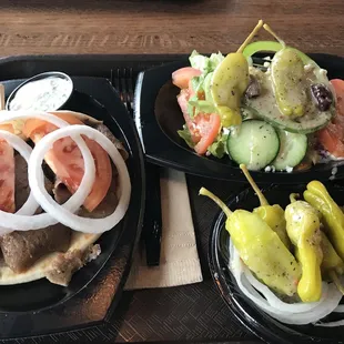 Gyro sandwich and side salad ! My favorite - so-so tasty ! Must try