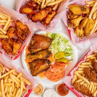 Baked Chicken, fried chicken, buffalo wings, gyros