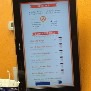 a menu displayed on a touch screen