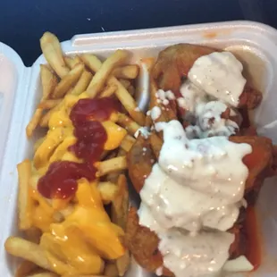 Hot wings with cheese fries