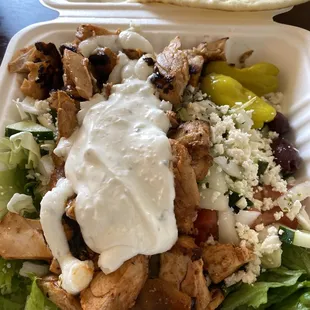 Chicken Shawarma Salad with garlic sauce