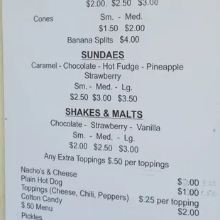 Menu board as of March 2016.