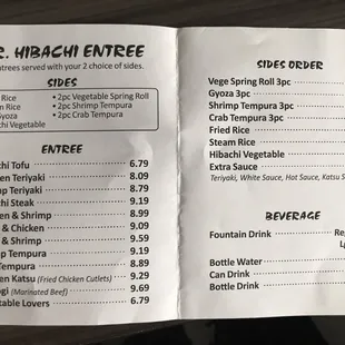 2021 Menu for Mr. Hibachi in downtown Atlanta