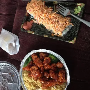 Missouri roll and General Tso's chicken (lunch special)