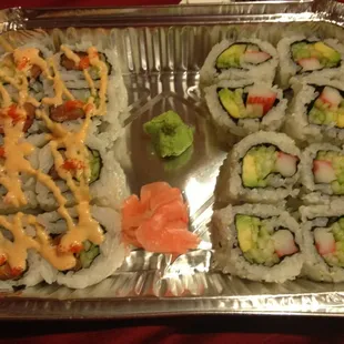 Spicy Salmon roll and California roll.