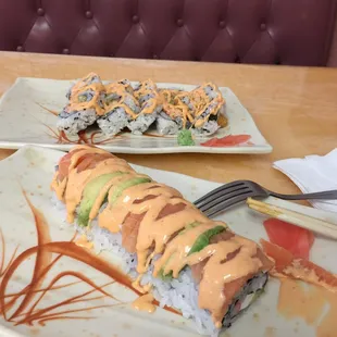 The Yum Yum Roll &amp; the volcano roll minus fish eggs.