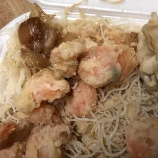 Last nights takeout after we came down sick from food poisoning. The next day we find mold on our food. SHRIMP ISN'T SUPPOSED TO BE GREEN!!