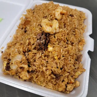 chicken, steak, and shrimp