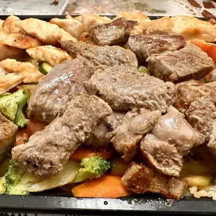 NY steak and chicken. Delicious.