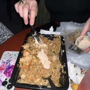 a tray of food being eaten