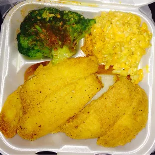 Steamed Broccoli, Mac &amp; Cheese and Flounder Fish