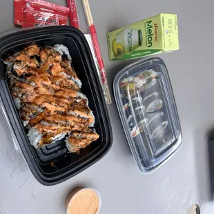 Unagi Shrimp, Beef Kimbap, Korean Milk Drink