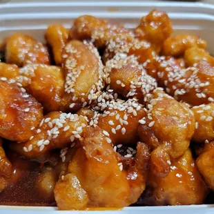 a close up of a container of food