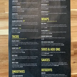 Menu back page