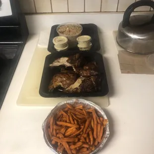 Rotisserie Chicken, Sweet Potato Fries and Fried Rice