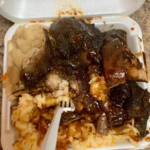 Jerk Chicken Mac and Cheese Cabbage