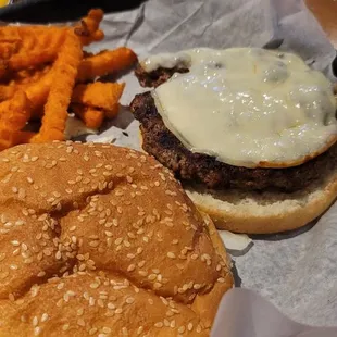 1/2 pound cheeseburger  with sweet fries.