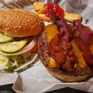 Burger with cheddar  bacon.