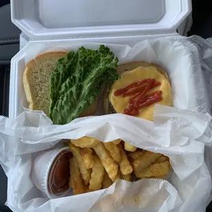 Cheeseburger combo, thoughtfully packaged