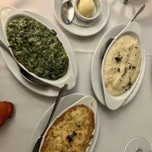 Truffle butter; Creamed Spinach; Garlic Mashed Potatoes; Andouille , Crawfish Mac &amp; Cheese