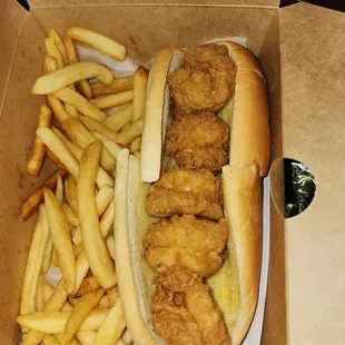 a hot dog and french fries