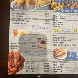 the menu for the restaurant