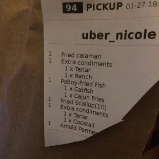 The receipt the restaurant has is not the one I made from Uber eats.