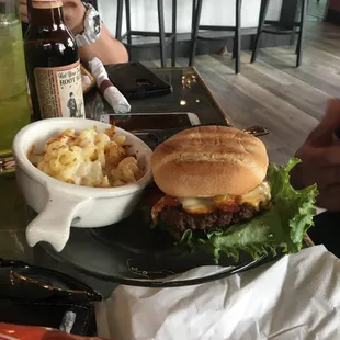 Mr ks bacon cheese burger  and Mac and cheese