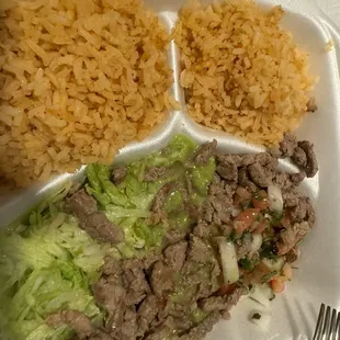 Carne Asada Plate with fatty meat and a different kinda of cubed meat. NOT what the Menu shows.