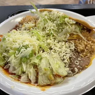 Combo plate with cheese enchilada and beef taco