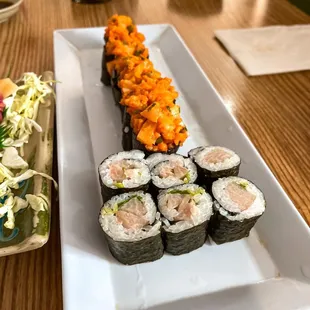 Scallops nigiri and yellowtail roll