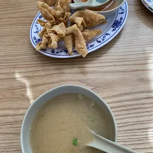 Miso soup and crab rangoon