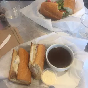 (Top) TAPP sandwich- turkey, avocado, pepperon, and provolone; (bottom) French Dip. Both are delicious!!