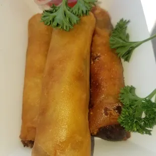 3 different types of lumpia. Beef, chicken and pork with shrimp.