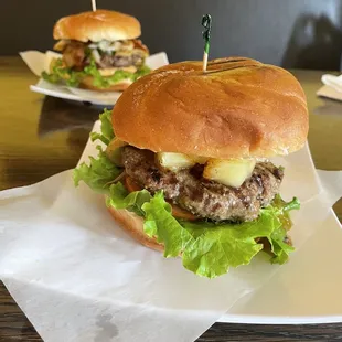 two burgers on a plate