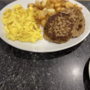 Sausage, eggs and home fries