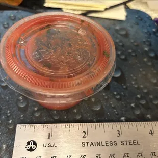 Maybe 2 fluid ounces of salsa for two dinners?  Ridiculous!  Mambo used to give 12 oz foam cups of salsa!