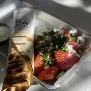 Chicken kebab with Greek salad