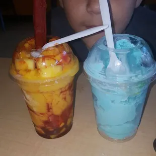 Mangoneada for me and 3 scoops of Bubble gum Ice Cream for my son