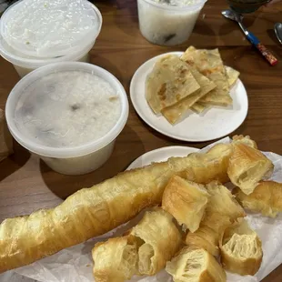 Got congee, Chinese donut and onion pancake to go with