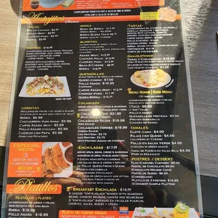 menu