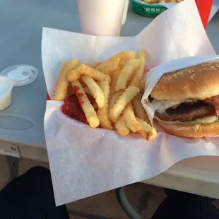 Mushroom and swiss burger, its bigger than it looks!