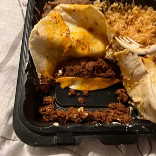 Wet Burritos , it was 3 . Just meat and soft shell . The third one didn't even have meat . I