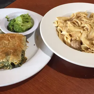 Spinach pie dinner and Swedish meatballs. Yummy!