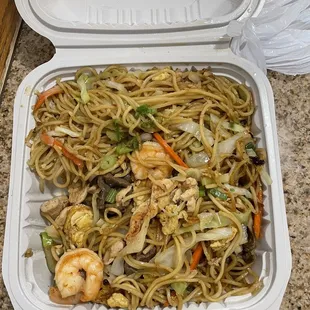 Yakisoba combination. (Chicken, beef and shrimp)