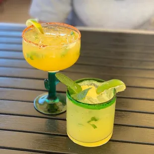 Mango jalapeno margarita (back)  Pineapple mojito (front)