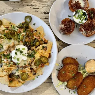 Happy hour time! Chicken nachos, Crispy Potato Skins &amp; Crispy Fried Zucchini