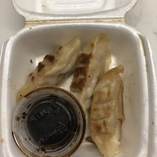 Wontons with sauce.