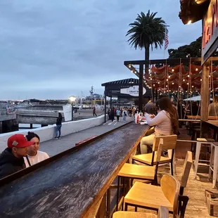 Outdoor seating with view looking towards the Midway, nice location