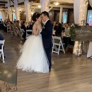 a bride and groom sharing a first dance